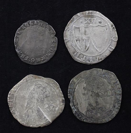 Four Tudor to Commonwealth period silver coins-